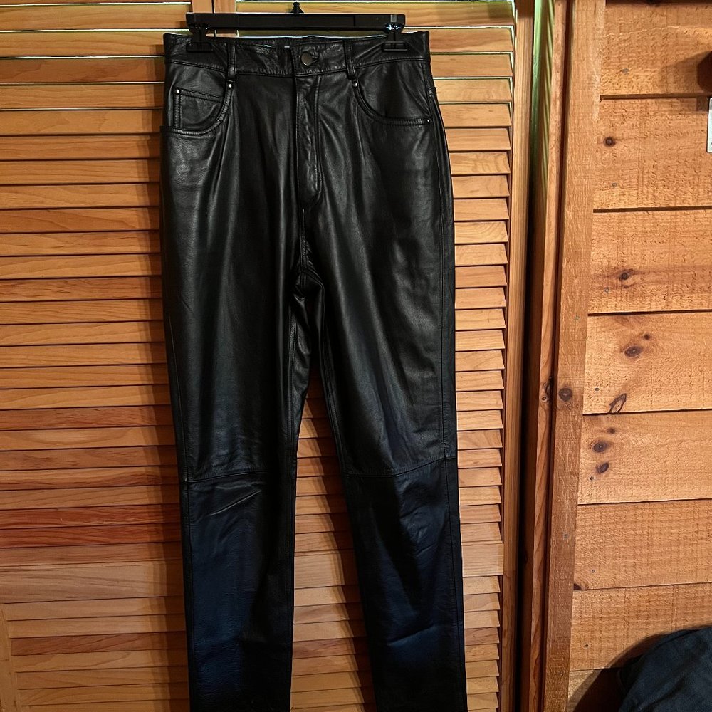 Black Leather 5 pocket Boot Cut Jeans
